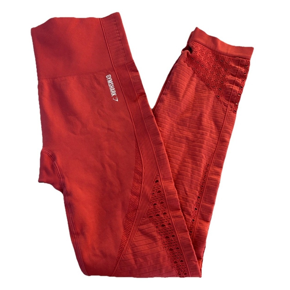 Gymshark Energy Seamless Workout Leggings Coral Red Mar Laser Cut High Waist SM